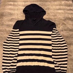 Express Navy and Cream Striped Hoodie
